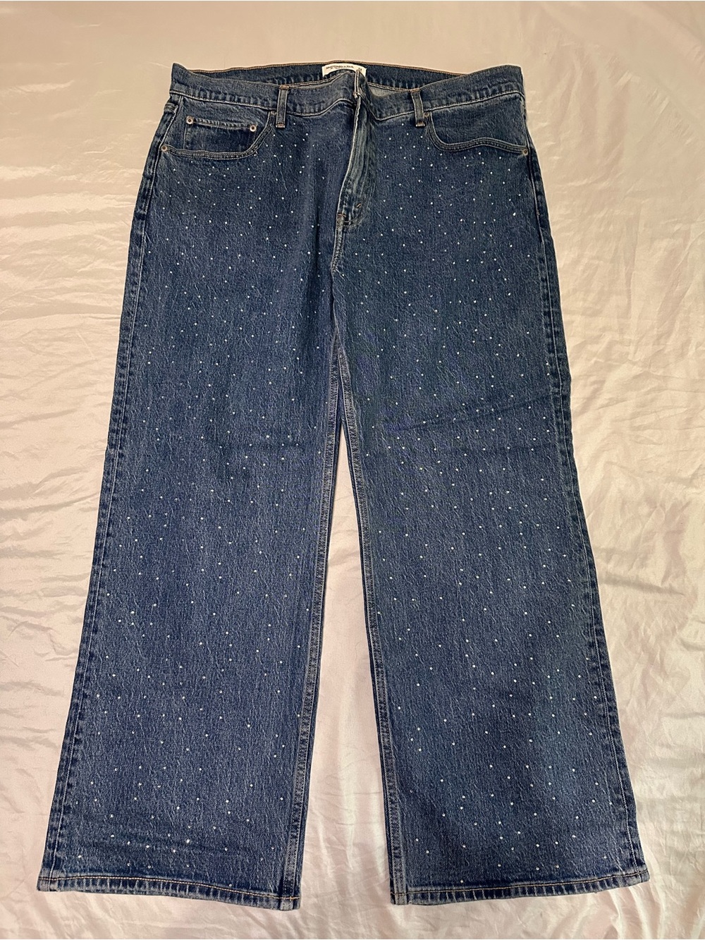 Abercrombie & Fitch Dark Blue Wide-Leg Jeans with Rhinestones